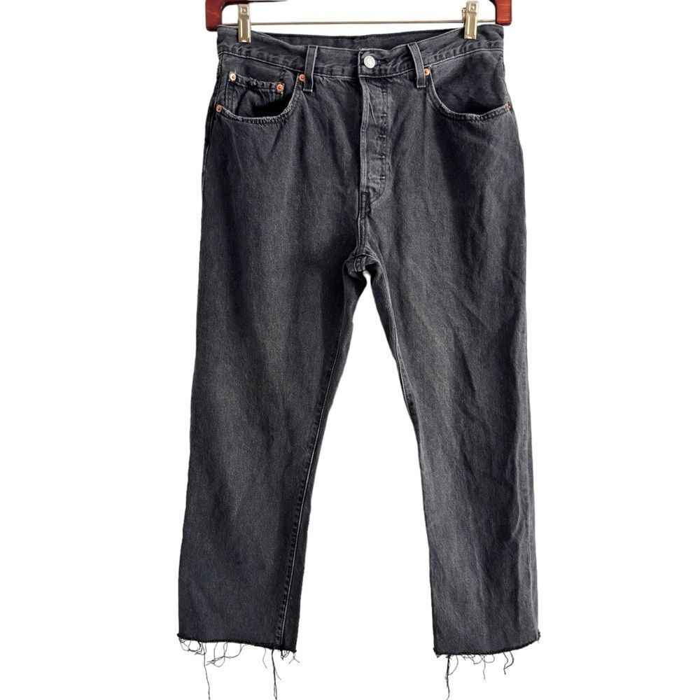 Levi’s 501 Cropped Button Fly 100% Cotton Raw Hem Jeans Faded Black Women’s 31